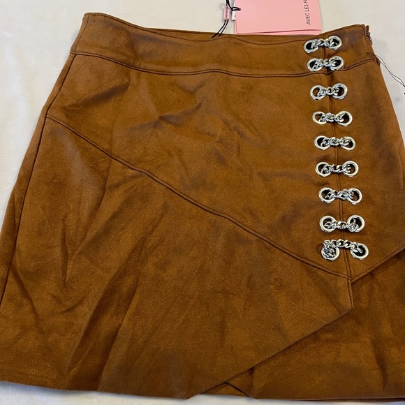 AVEC LES FILLES New Small Leather Zip-Up Chain Wrap Mini Skirt Small Retro suede - Picture 8 of 10